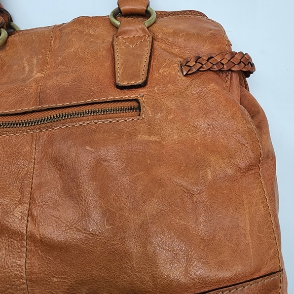 Colorado Toffee Brown Leather Braided Large Multi Compartment Shoulder Bag Tote - Picture 4 of 16